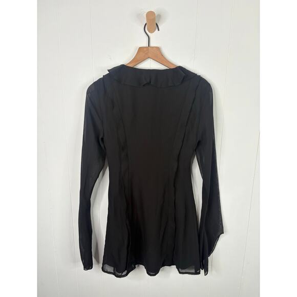 White Fox Falling To Pieces Black Ruffle Sheer Long Sleeve Mini Dress Size XS - Picture 8 of 12